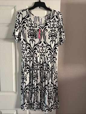 NWT Don BCQ Black & White Printed Short Sleeve A-Line Dress